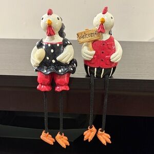 Charming Chicken Welcome Figurines - Red and Black